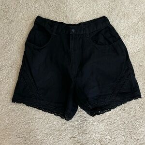 Vintage 90’s Shorts 25 High Rise Black Crochet Open Lace Trim 100% Cotton Insert